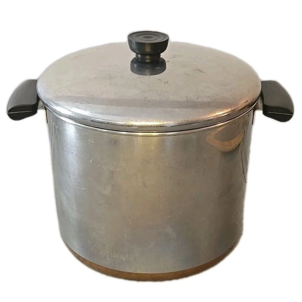 Vintage Revere Ware 8 Qt Stock Pot with Lid - Copper Bottom Stainless USA 1801